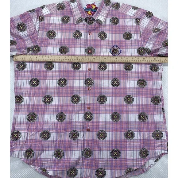 Robert Graham Men's XXL Grande Button Up Shirt Flip Cuff Pink Embroidered - Picture 6 of 8